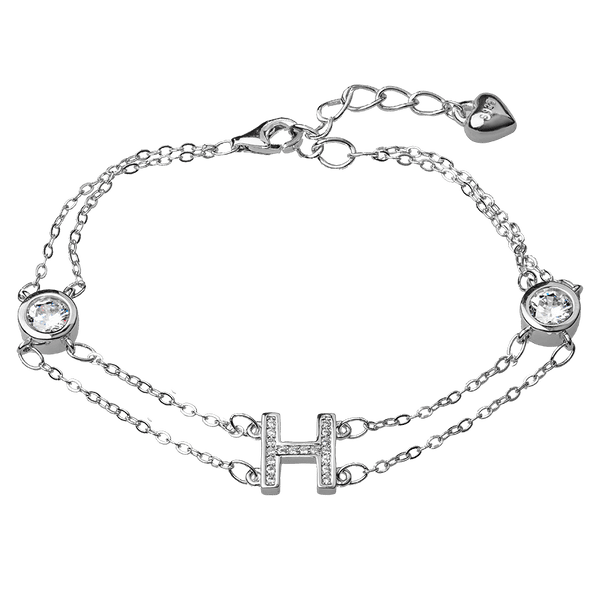 Двойной серебряный браслет с буквой Н в белых фианитах и дополнительной цепочкой 039750 детальное изображение ювелирного изделия Серебряные женские браслеты Двойной серебряный браслет с буквой Н в белых фианитах и дополнительной цепочкой 039750 детальное изображение ювелирного изделия Серебряные женские браслеты