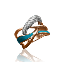 обзорное фото Золотое кольцо с фианитами и голубой эмалью 030837 Эксклюзивные кольца из золота обзорное фото Золотое кольцо с фианитами и голубой эмалью 030837  Эксклюзивные кольца из золота