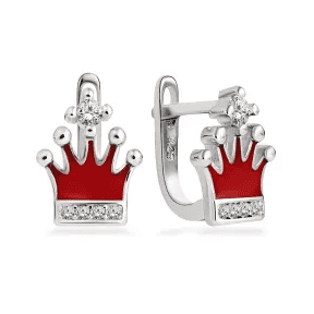 Серебряные серьги Коронка с фианитами 037876 детальное изображение ювелирного изделия Детские серебряные серьги  Серебряные серьги Коронка с фианитами 037876 детальное изображение ювелирного изделия Детские серебряные серьги