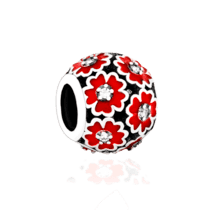 обзорное фото Серебряный подвес-шарм Цветочки с эмалью и фианитом 024816  Серебряные подвесы-шармы (бусины)