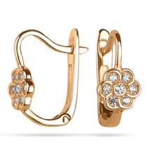 обзорное фото Детские золотые серьги Цветочек с фианитами 036298  Серьги с камнями