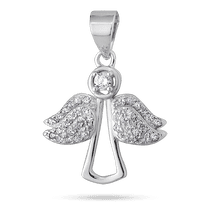обзорное фото Серебряная подвеска"Ангел" с большим камнем и двойными крыльями инкрустированными фианитами 040091  Серебряные подвески со вставками