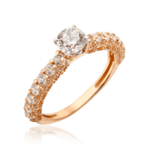 обзорное фото Золотое кольцо для помолвки с фианитами с оригинальным ободком 034431  Золотые кольца