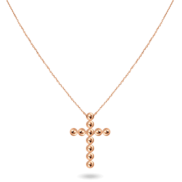 Крестик из гладких шариков в красном золоте 585 пробы на цепочке 041289 детальное изображение ювелирного изделия Декоративные золотые крестики
