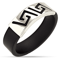 обзорное фото Серебряное каучуковое кольцо с вставкой из серебра 925 пробы в греческом стилt 038165  Серебряные кольца со вставками