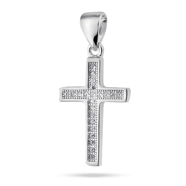 Серебряный подвес-крестик с россыпью фианитов 040077 детальное изображение ювелирного изделия Серебряные подвески со вставками