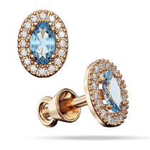 обзорное фото Золотые пусеты с топазом в овальной форме и фианитами по кругу 040286 Золотые серьги с топазом обзорное фото Золотые пусеты с топазом в овальной форме и фианитами по кругу 040286  Золотые серьги с топазом