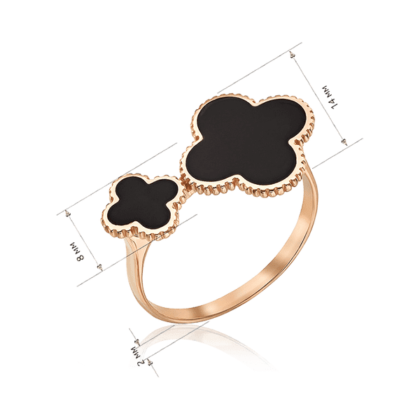 золотое кольцо незамкнутое два клевера с эмалью золотое кольцо незамкнутое два клевера с эмалью