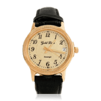 обзорное фото Мужские наручные часы с золотым корпусом и кожаным ремешком 036341  Мужские золотые часы