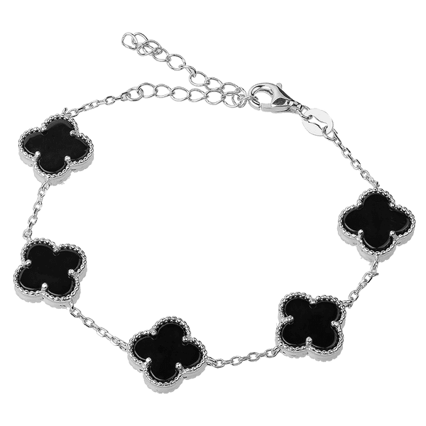 Серебряный браслет с пятью клеверами из оникса 925 пробы 039450 детальное изображение ювелирного изделия Серебряные женские браслеты Серебряный браслет с пятью клеверами из оникса 925 пробы 039450 детальное изображение ювелирного изделия Серебряные женские браслеты