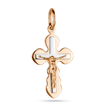 обзорное фото Золотой крестик в комбинированном золоте "Спаси и Сохрани" 038033 Детский золотой крестик обзорное фото Золотой крестик в комбинированном золоте "Спаси и Сохрани" 038033  Детский золотой крестик