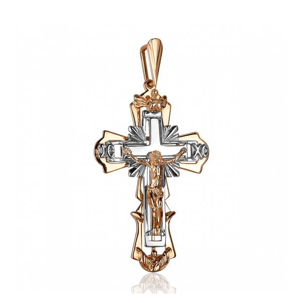 Золотий православний об'ємний хрест з розп'яттям в червоному та білому золоті 031458 детальне зображення ювелірного виробу