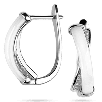 обзорное фото Серебряные серьги с белой керамикой и белыми фианитами 039411 Серебряные серьги с камнями обзорное фото Серебряные серьги с белой керамикой и белыми фианитами 039411  Серебряные серьги с камнями