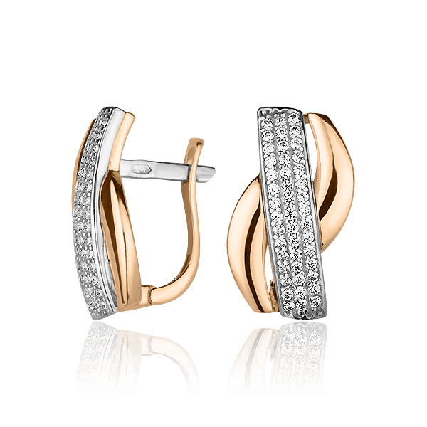 Серьги в красно-белом золоте на английском замке с фианитами 027524 детальное изображение ювелирного изделия Золотые серьги с фианитом Серьги в красно-белом золоте на английском замке с фианитами 027524 детальное изображение ювелирного изделия Золотые серьги с фианитом