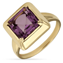 обзорное фото Кольцо в лимонном золоте с квадратным аметистом 035049 Золотые кольца с аметистом обзорное фото Кольцо в лимонном золоте с квадратным аметистом 035049  Золотые кольца с аметистом