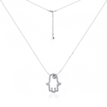 обзорное фото Серебряная подвеска Хамса с фианитами на леске 031322  Серебряные цепочки
