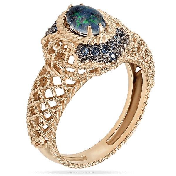 Массивное золотое кольцо с опалом фианитами 028718 детальное изображение ювелирного изделия Золотые кольца с фианитом