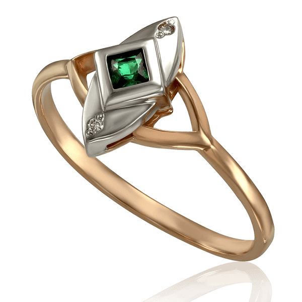Каблучка з червоного і білого золота з діамантами і смарагдом 033714 детальне зображення ювелірного виробу