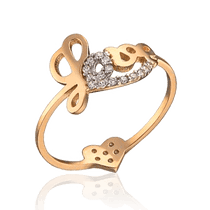 обзорное фото Двухстороннее золотое кольцо с фианитами Love 032570 Золотые кольца с фианитом обзорное фото Двухстороннее золотое кольцо с фианитами Love 032570  Золотые кольца с фианитом