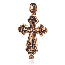 обзорное фото Золотой мощевик с чернением 024662 Золотые крестики обзорное фото Золотой мощевик с чернением 024662  Золотые крестики