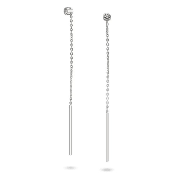 Серьги-протяжки в белом золоте длинные с завальцованым фианитом 041258 детальное изображение ювелирного изделия Золотые серьги с фианитом Серьги-протяжки в белом золоте длинные с завальцованым фианитом 041258 детальное изображение ювелирного изделия Золотые серьги с фианитом