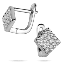 обзорное фото Женские маленькие серебряные серьги в виде ромба с белыми фианитами 925 пробы 039558  Серебряные серьги с камнями