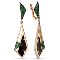 оглядове фото Сережки золоті в геометричному стилі з агатом і фіанітами 034378 оглядове фото Сережки золоті в геометричному стилі з агатом і фіанітами 034378