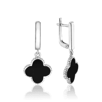 обзорное фото Серьги из белого золота Клевер с эмалью 036595 Золотые серьги обзорное фото Серьги из белого золота Клевер с эмалью 036595  Золотые серьги