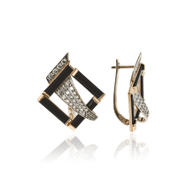 оглядове фото Золоті сережки Геометрія з агатом і фінітами 029036 оглядове фото Золоті сережки Геометрія з агатом і фінітами 029036