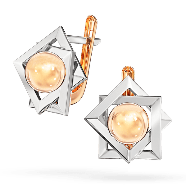 Серьги в комбинированном золоте геометрической формы с шариком 041469 детальное изображение ювелирного изделия Золотые серьги Серьги в комбинированном золоте геометрической формы с шариком 041469 детальное изображение ювелирного изделия Золотые серьги