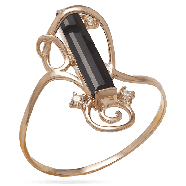 Золотое кольцо с агатом и тремя фианитами 028624 детальное изображение ювелирного изделия Золотые кольца с агатом