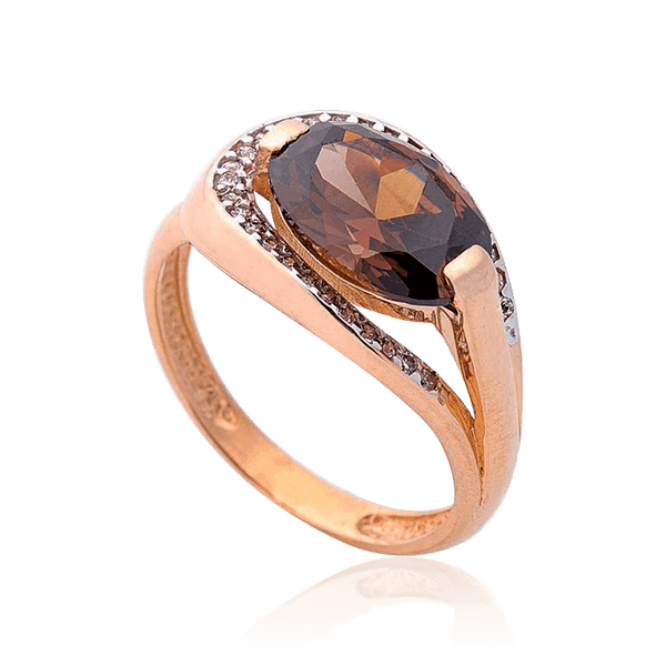 Золотое кольцо с раухтопазом и фианитами 034584 детальное изображение ювелирного изделия Золотые кольца Золотое кольцо с раухтопазом и фианитами 034584 детальное изображение ювелирного изделия Золотые кольца