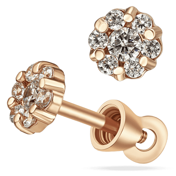 Нежные серьги-пусеты Цветы из фианитов в червном золоте 039027 детальное изображение ювелирного изделия Золотые серьги с фианитом