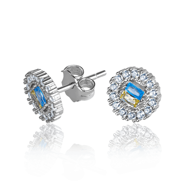 Серебряные серьги гвоздики (пуссеты) Стефания с жёлто-голубыми фианитами флаг Украины 037274 детальное изображение ювелирного изделия Серебряные серьги с камнями Серебряные серьги гвоздики (пуссеты) Стефания с жёлто-голубыми фианитами флаг Украины 037274 детальное изображение ювелирного изделия Серебряные серьги с камнями