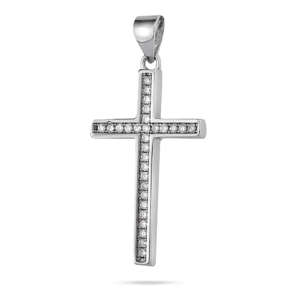 Серебряная элегантная подвеска Крестик с россыпью фианитов 040076 детальное изображение ювелирного изделия Серебряные подвески крестики