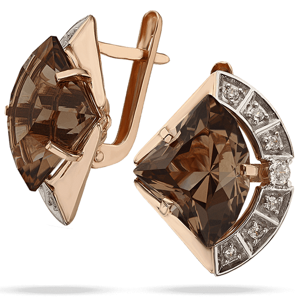 Золотые серьги с раухтопазом и фианитами 034907 детальное изображение ювелирного изделия Золотые серьги Золотые серьги с раухтопазом и фианитами 034907 детальное изображение ювелирного изделия Золотые серьги