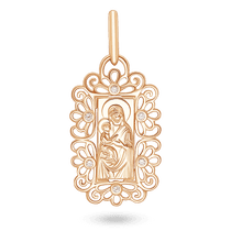 обзорное фото Золотая ладанка "Иерусалимская икона Божией Матери" с филигранными узорами и фианитами 040742  Золотые подвески иконки