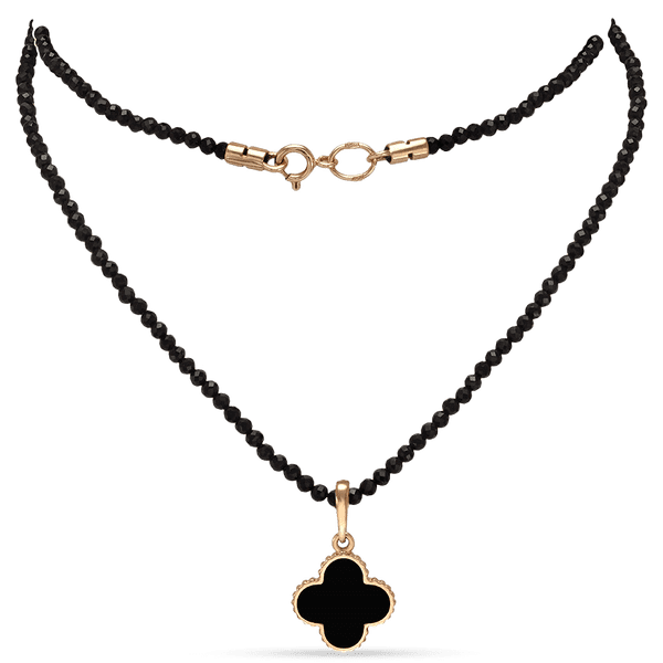 Золоте кольє з чорним агатом і емаллю Конюшина 033104 детальне зображення ювелірного виробу Золоте кольє з чорним агатом і емаллю Конюшина 033104 детальне зображення ювелірного виробу