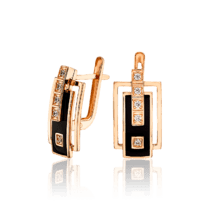 обзорное фото Золотые серьги с эмалью и фианитами в геометрическом стиле 033895  Золотые серьги с эмалью
