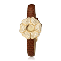 обзорное фото Женские золотые часы Цветок с цирконием 036134  Женские золотые часы