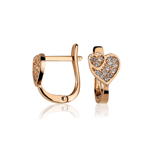 Серьги из красного золота с фианитами на английском замке Сердечко 030726 детальное изображение ювелирного изделия Золотые серьги с английским замком Серьги из красного золота с фианитами на английском замке Сердечко 030726 детальное изображение ювелирного изделия Золотые серьги с английским замком