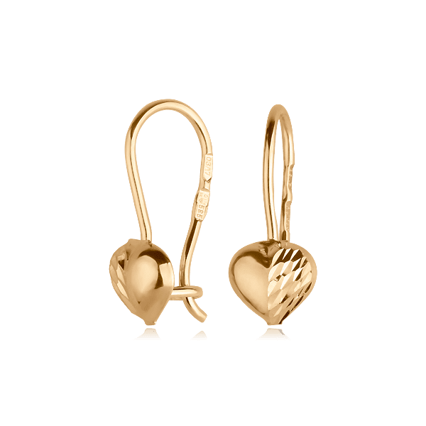 Дитячі сережки Сердечки з алмазним гравіюванням 80095 детальне зображення ювелірного виробу