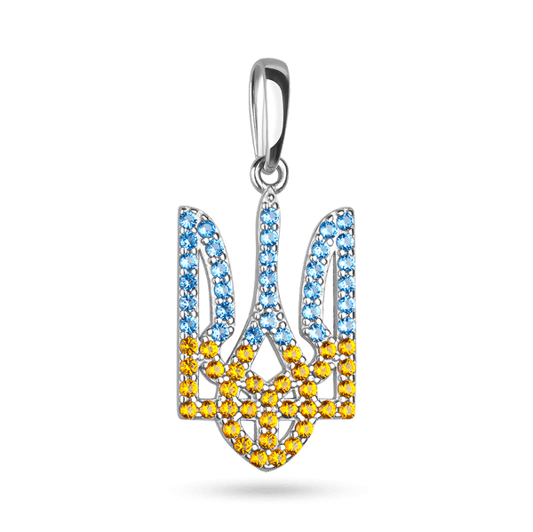 Серебряный подвес желто-голубой с фианитами Тризуб 037692 детальное изображение ювелирного изделия Серебряные подвески Серебряный подвес желто-голубой с фианитами Тризуб 037692 детальное изображение ювелирного изделия Серебряные подвески