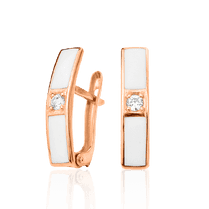 обзорное фото Золотые серьги с белой эмалью 031828 Золотые серьги с эмалью обзорное фото Золотые серьги с белой эмалью 031828  Золотые серьги с эмалью