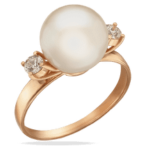 обзорное фото Кольцо в красном золоте с жемчужиной и бриллиантами 039088  Золотые кольца с жемчугом