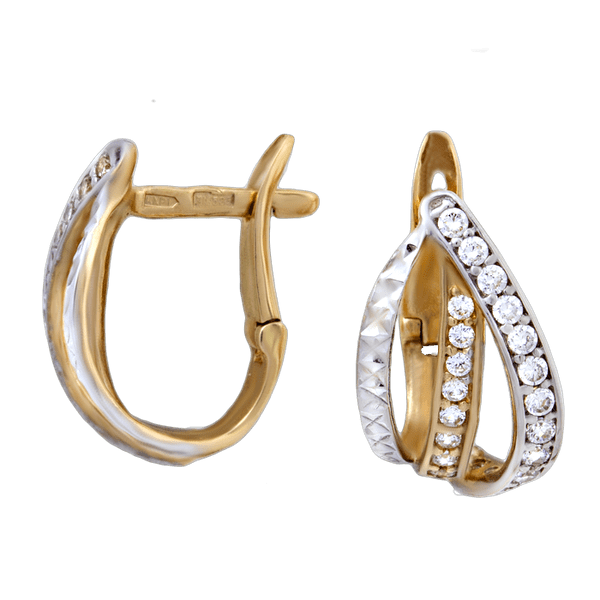 Золотые серьги с цирконием 1953 детальное изображение ювелирного изделия Золотые серьги с фианитом