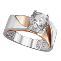 обзорное фото Комбинированное кольцо с камешком фианит 040266 Золотые кольца с фианитом обзорное фото Комбинированное кольцо с камешком фианит 040266  Золотые кольца с фианитом