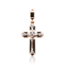 обзорное фото Крестик из комбинированного золота с эмалью 029561  Золотые крестики православные