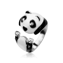 обзорное фото Серебряное кольцо Панда с эмалью 031254 Серебряные кольца со вставками обзорное фото Серебряное кольцо Панда с эмалью 031254  Серебряные кольца со вставками