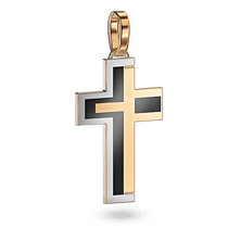 обзорное фото Комбинированная подвеска в форме креста в геометрическом стиле со вставками черной эмали 040811  Декоративные золотые крестики